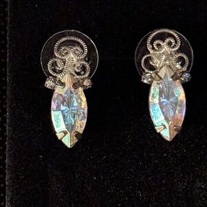Vintage Aurora Borealis Rhinestone Earrings | AB Crystal Drop | Pierced